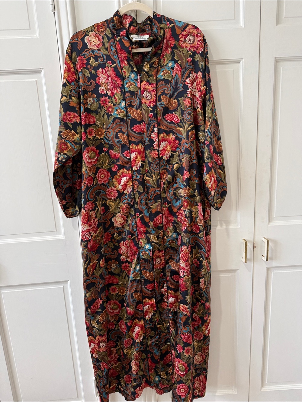 Long Floral Maxi in Black with Red Floral Pattern - vintage valentino